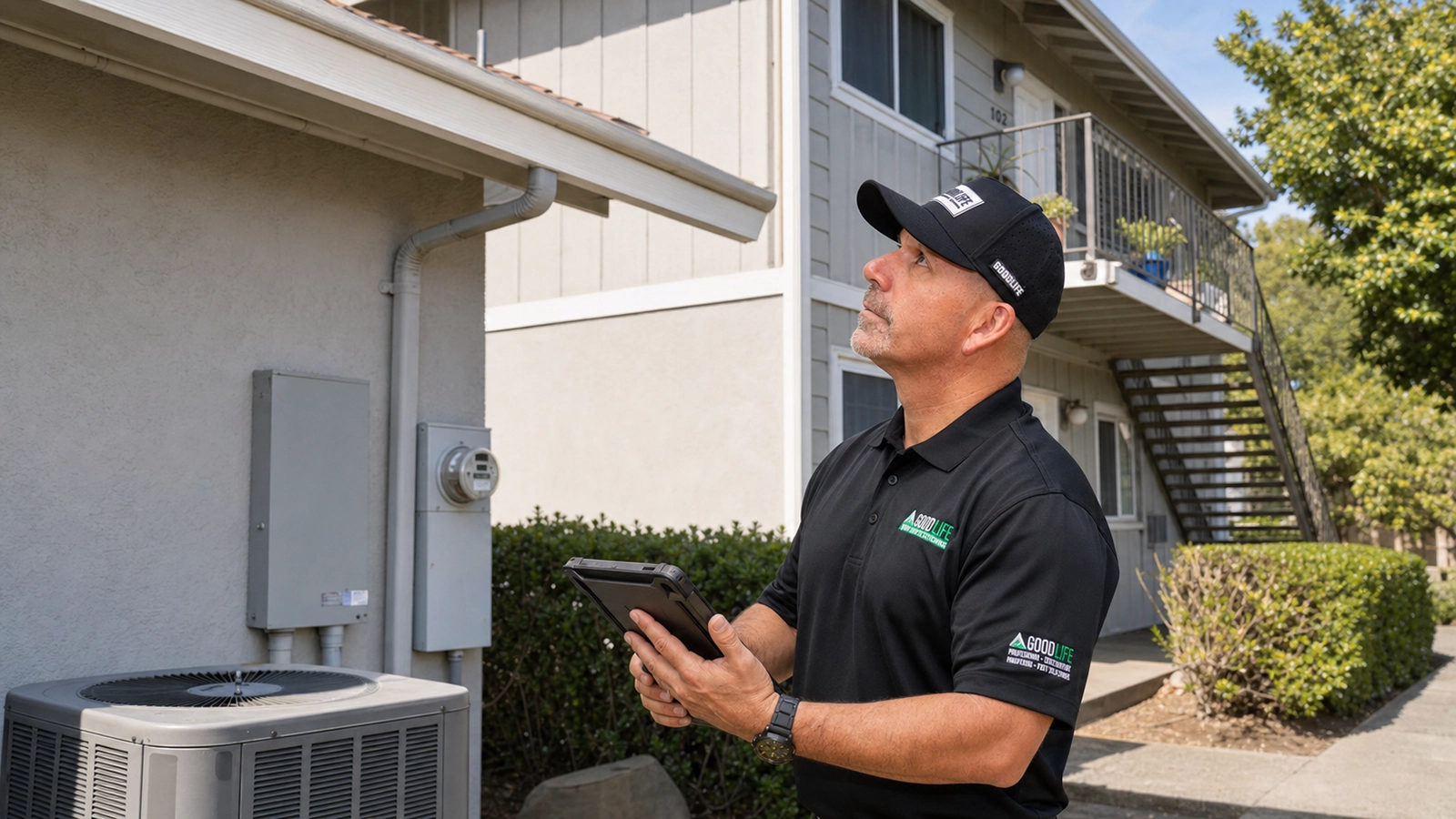 Inspector evaluating a multifamily replacement property for an investor